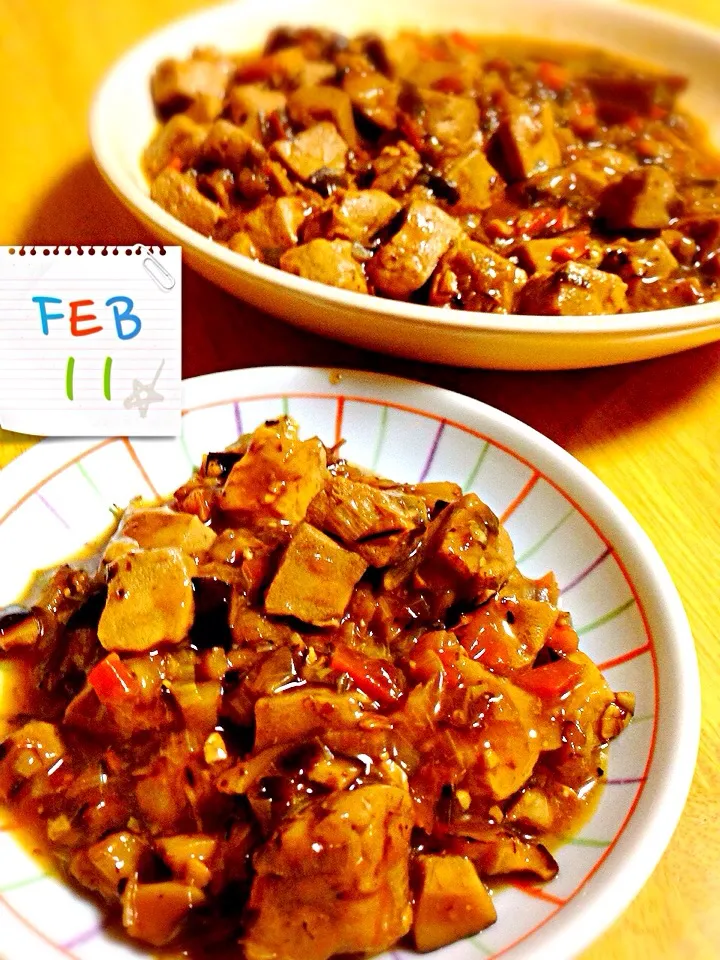 高野豆腐と干し椎茸でまちまちこさんの麻婆豆腐♪Mapo doufu to make with dried bean curd and a dried shiitake|Misuzu(@misumisu0722 )さん