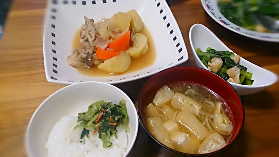 肉じゃが☆小松菜と油揚げの煮浸し☆お味噌汁|みんさん