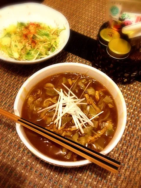 Snapdishの料理写真:カレーうどんと水菜ポテサラ|ochihekoさん