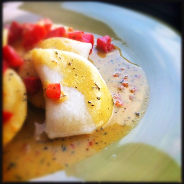 Perogies in a Tomato Basil Coconut Cream Sauce/T.E.Dennis Snapdish