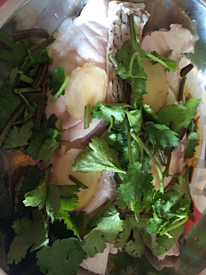 Tai steamed with ginger, sauce soy and sesame oil|Ong Sor Fernさん