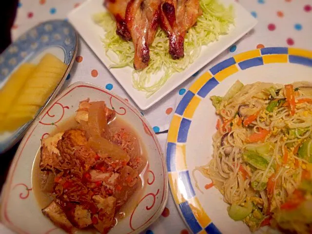 ☆野菜たっぷり素麺チャンプル～
☆手羽元の塩糀オーブン焼き
☆大根と厚揚げの桜えび煮
☆たくあん|りえぞ～さん