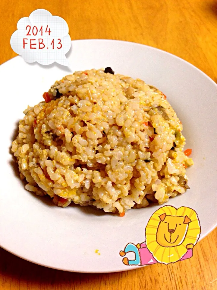 もちきびと根菜の玄米炒飯 Fried rice of the unpolished rice with rice cake millet and root|Misuzu(@misumisu0722 )さん