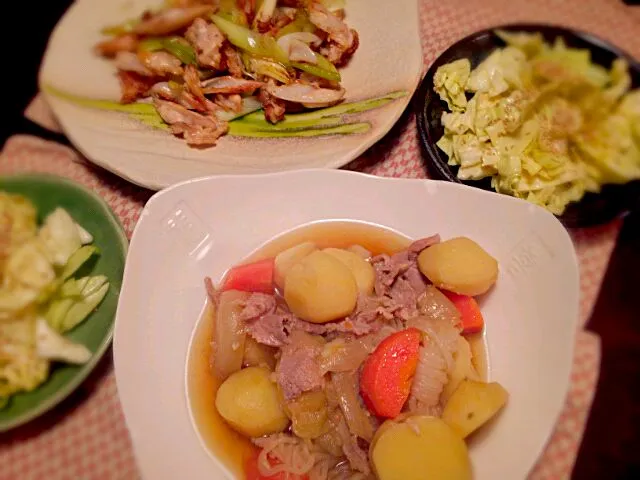 ☆醤油糀の肉じゃが
☆鶏なんこつニンニク炒め
☆キャベツのごま油サラダ|りえぞ～さん