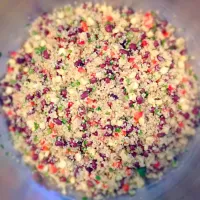 Quinoa salad with black beans, corn, red peppers, jalapeño, cilantro and cumin-lime dressing.|Allisonさん