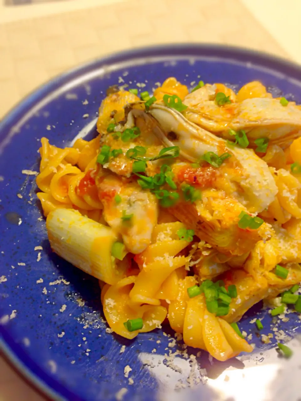 Fusilli with oysters and artichoke|よ〜んさん