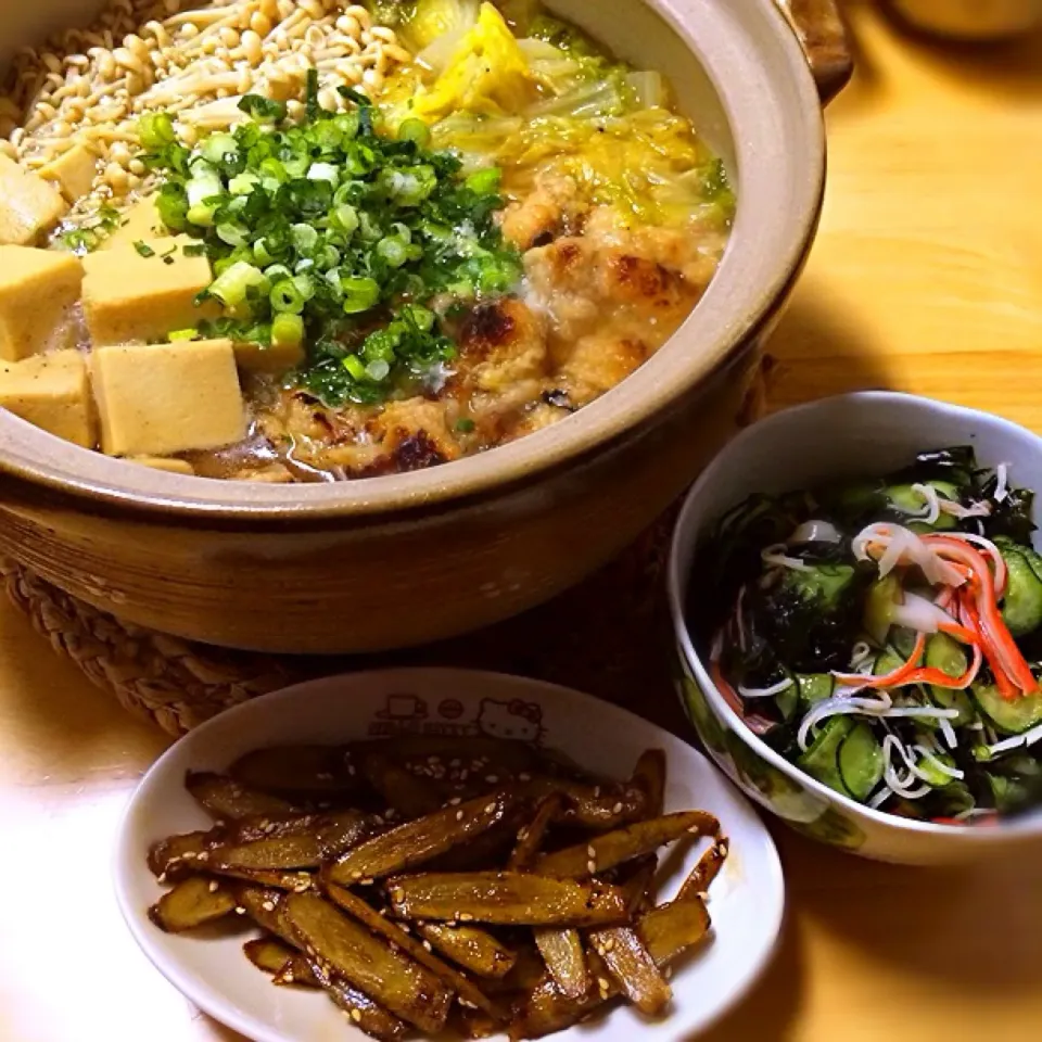 ✳︎鶏鍋✳︎ごぼうの照焼き✳︎酢の物|こまあずさん