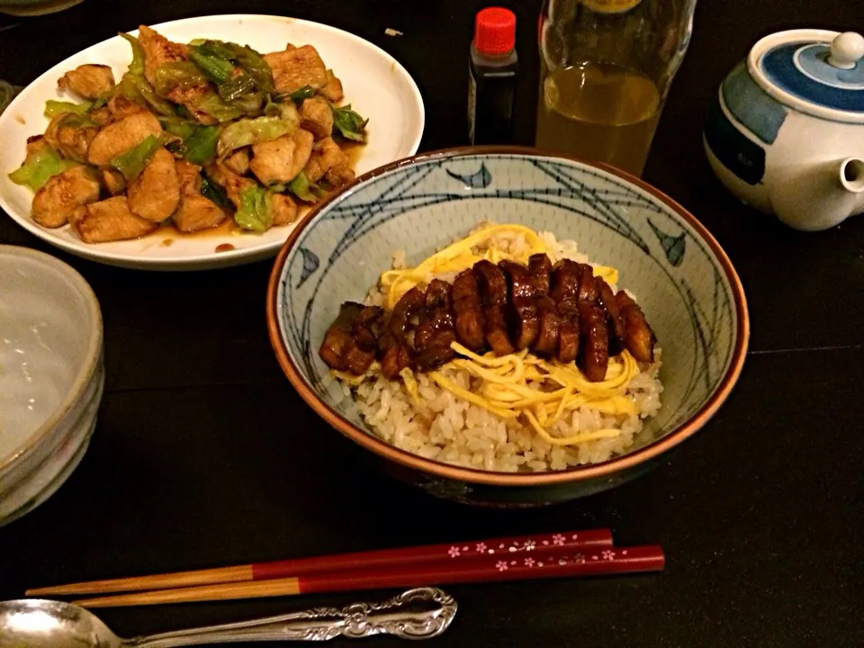 鰻丼と鶏の塩麹炒め|えりさん