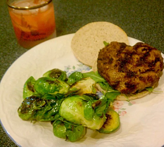 My <3 shaped lamb burger with Brussels Sprouts & Rosey Red drink. Happy Valentine's Day!|Jiraphon Gさん