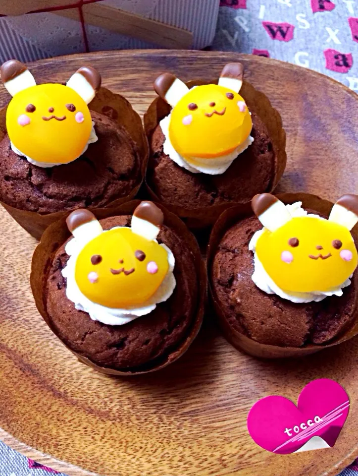 Snapdishの料理写真:tamaさんの♡チョコマフィン    💝HAPPY*VALENTINE💝             ピカチュウde幼稚園男子の♥️をゲットだぜ⚡️٩ʕ•͡×•ʔ۶⚡️|toccaさん