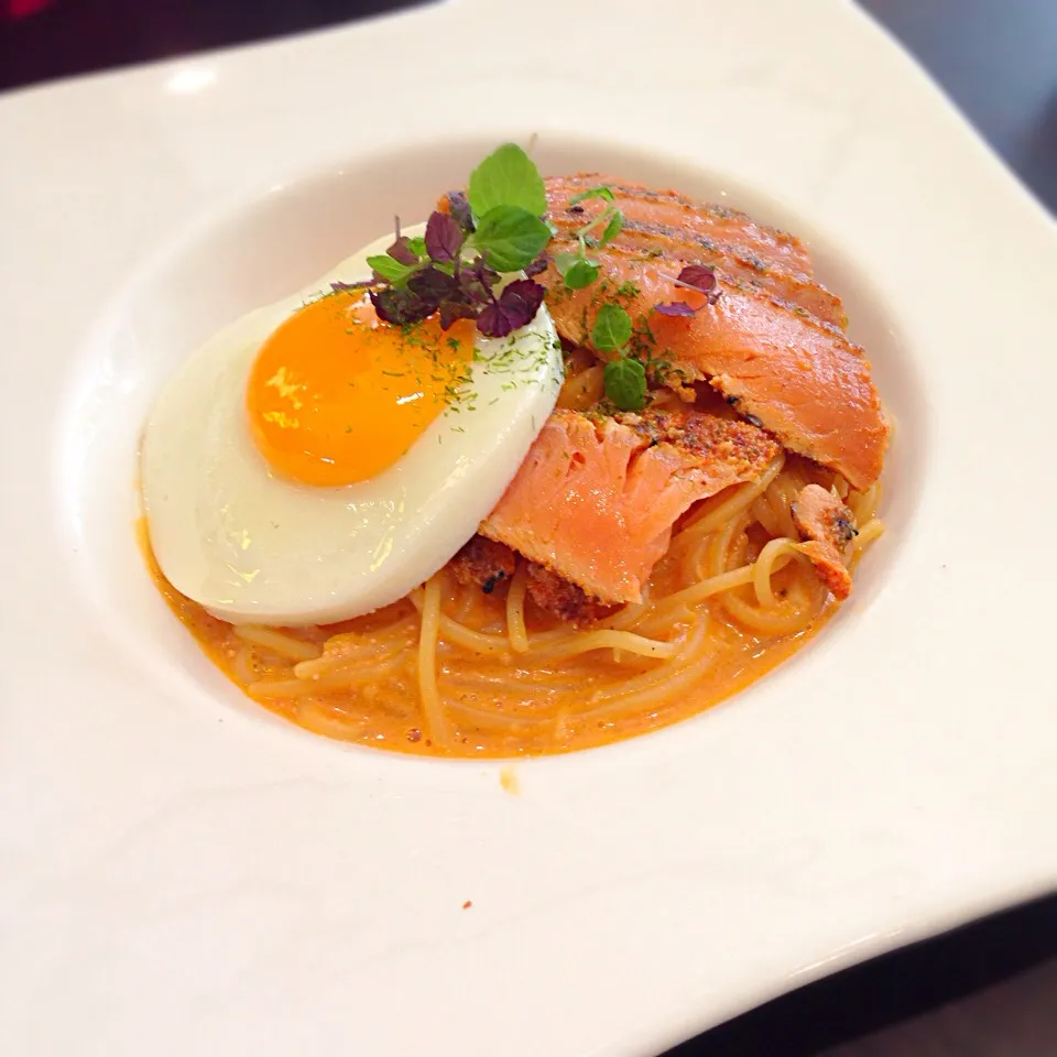 Mentaiko spaghetti with salmon tataki|해리さん