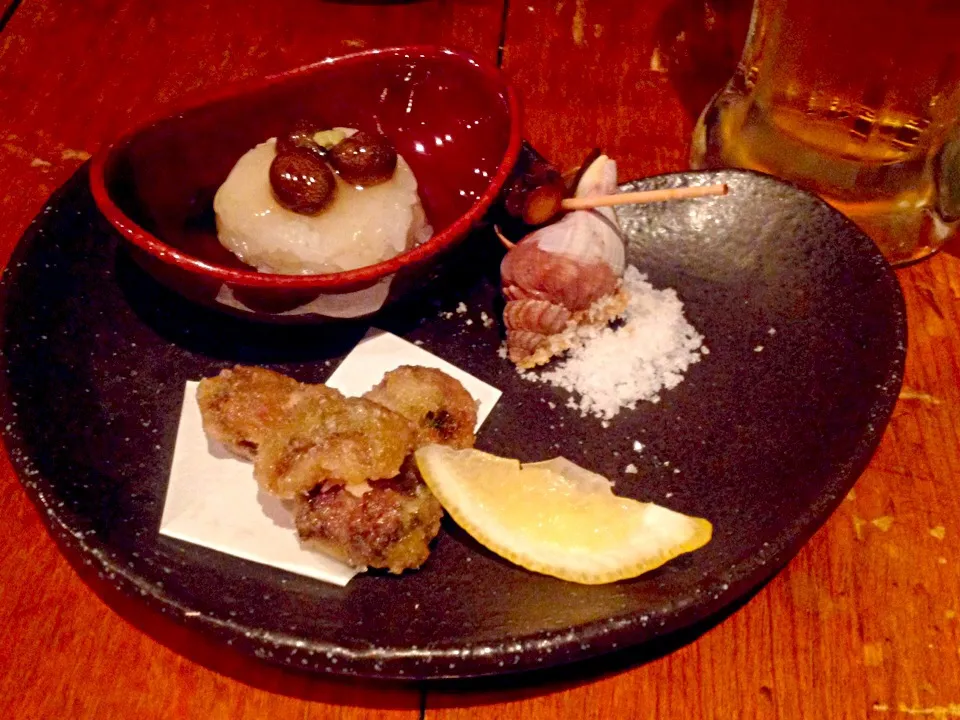 むかごの飯蒸し＆磯つぶ貝のうま煮＆いそぎんちゃくの唐揚げ☆がぶ|leimomiさん