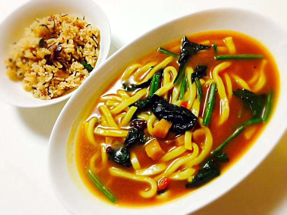 カレーうどんと炊き込みご飯|＊かっチャン＊さん