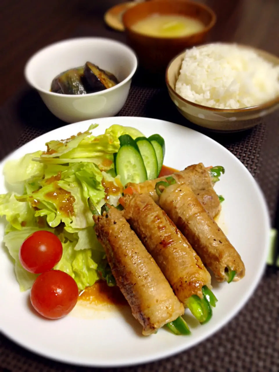 野菜の肉巻きの晩ご飯|mikaさん