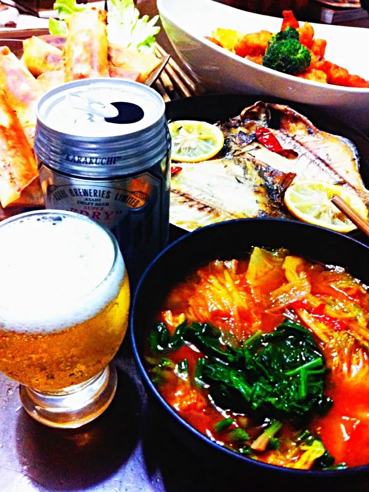 Snapdishの料理写真:ory🎀辛ッ鍋、干物アヒと色々〜🍺。|いよこ🍻さん