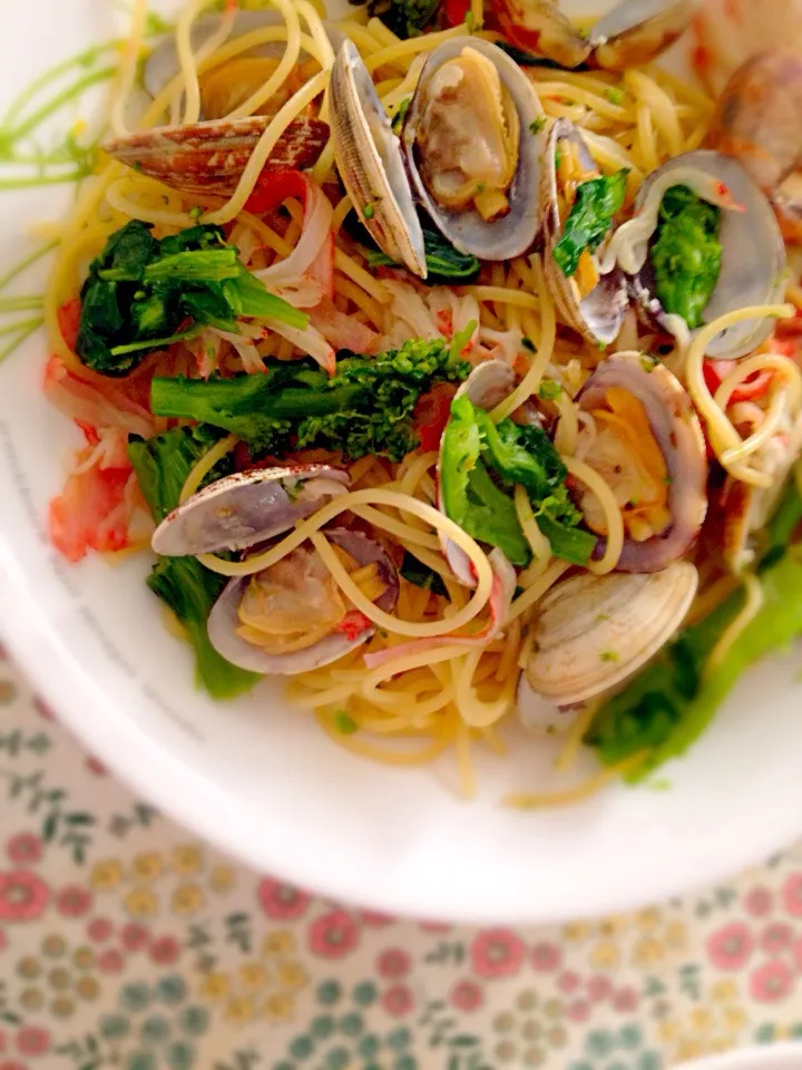 菜の花とあさりのパスタ|ショコラさん