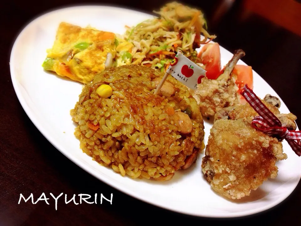 おかなさんの料理 炊飯器でカレーピラフ♡で、ズボラプレート( •ॢ◡-ॢ)-♡|まゆりんさん