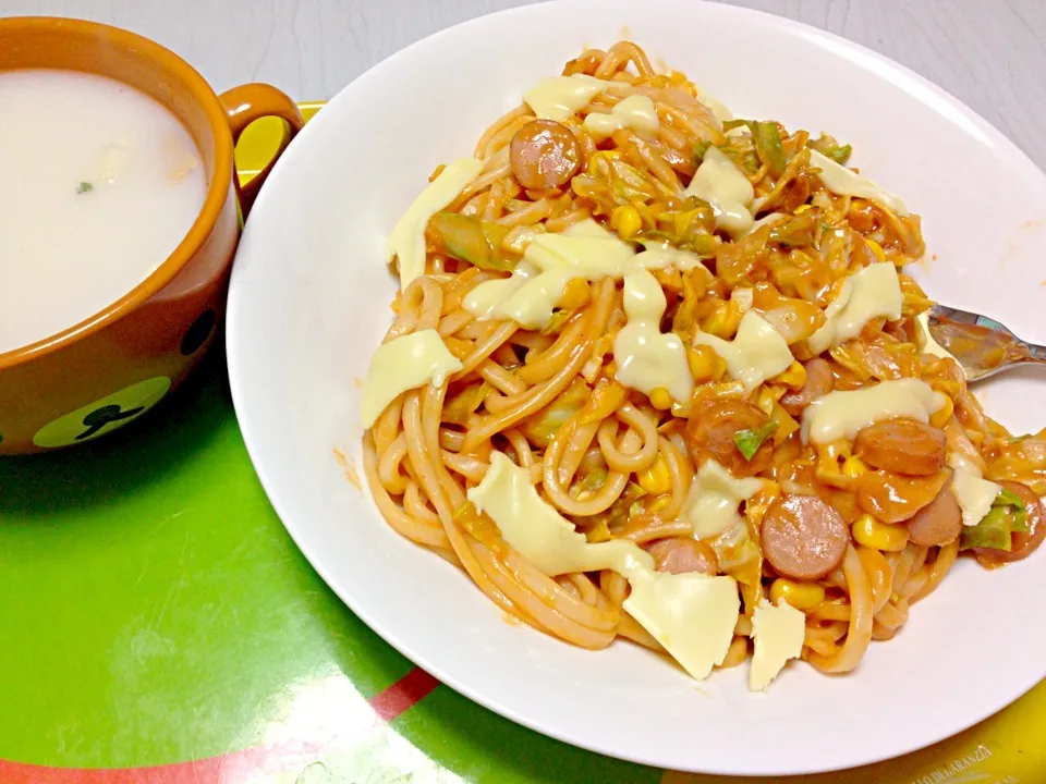 Snapdishの料理写真:うどんナポリタン🍝😃|kisaさん