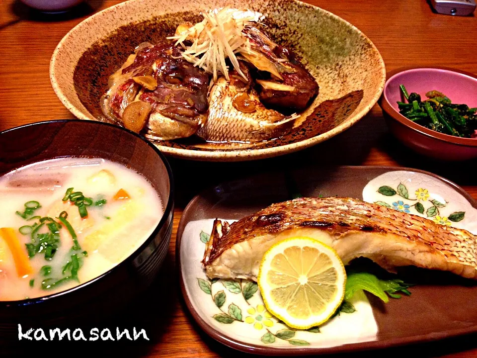 Snapdishの料理写真:鯛づくしな晩御飯🐟|かまさん