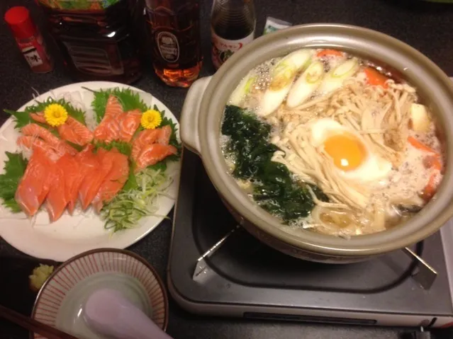 鍋焼きうどん、サーモンのお刺身！ʕ̡̢̡*ϾεϿ*ʔ̢̡̢✨|サソリさん