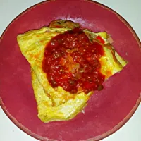 omlette: 3 color bell peppers, onion, mushrooms & cheese w/ salsa.|Karen Michelleさん