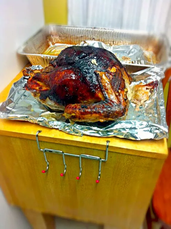 beer and apple juice bacon wrapped braised turkey w stuffing and gravy|matt hatchewさん