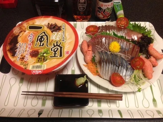 一風堂カップ麺、ワカナのお刺身、香りしめ鯖、焼きタラコ！꒰ •ॢ  ̫ -ॢ๑꒱✩✨|サソリさん