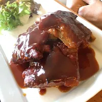 Snapdishの料理写真:Baby Back Pork Ribs served with hickory smoked bbq|Grace Tjiaさん