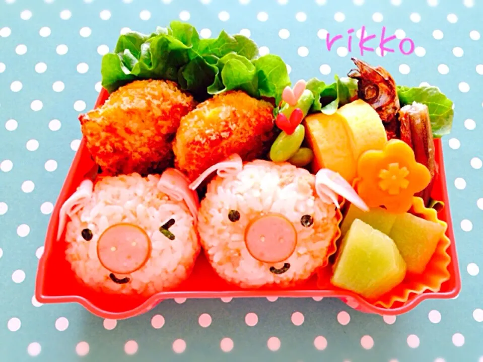 たれ耳🐽子ぶたツインズのお弁当〜💛|rikkoさん