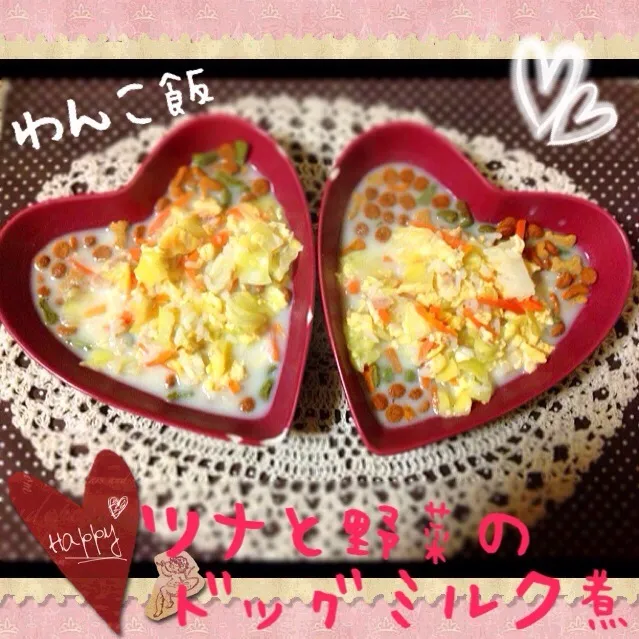 Snapdishの料理写真:最近食欲がないわんこ達へ手作りごはん♡ツナと野菜のドッグミルク煮|Mehco Coconutvanillaさん