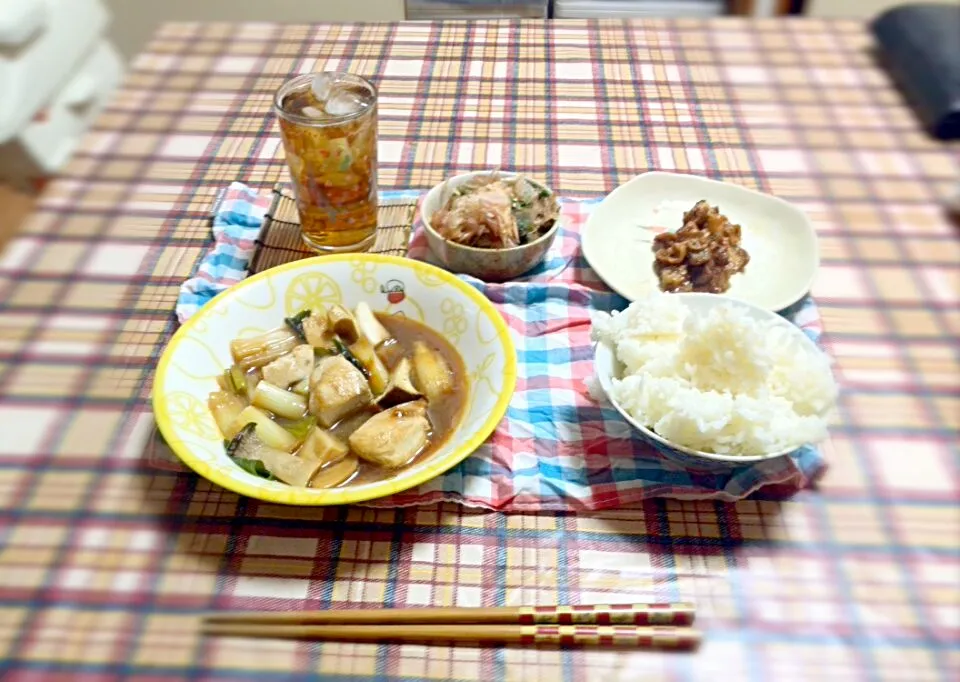 鶏肉とネギのオイスター炒め&ほうれん草のお浸し&ホルモン|タカギ ユウヤさん