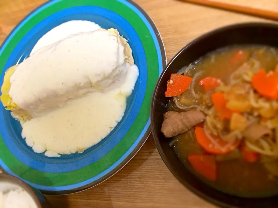 白菜と挽肉のミルフィーユ・昨日のモツ煮|和さん