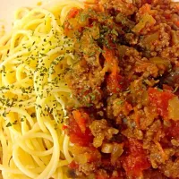 Snapdishの料理写真:手作りミートソースのパスタ|Mayumi Nishimuraさん