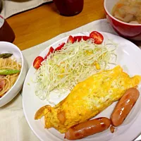 オムレツプレート・アスパラとベーコンの和風パスタ・野菜スープ|Mari Taroumaruさん