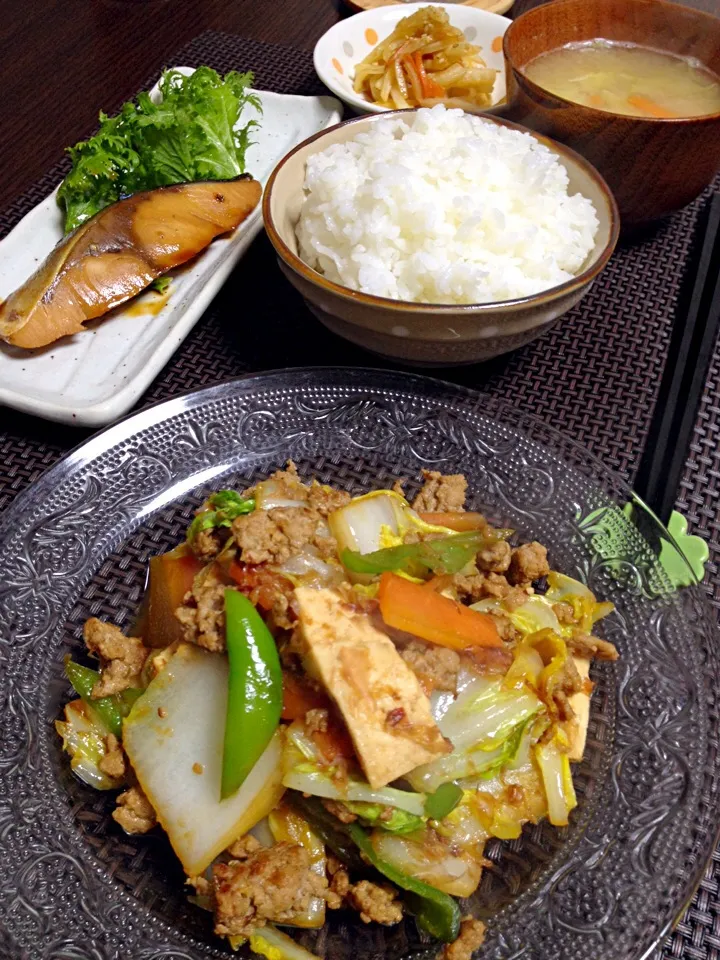 挽肉と白菜の醤油炒めの晩ご飯|mikaさん