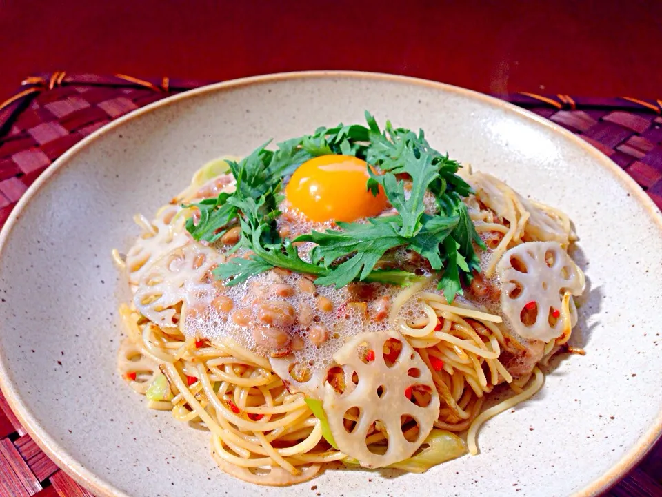 Natto Japanese style pasta🍝納豆和風ﾊﾟｽﾀ|🌈Ami🍻さん