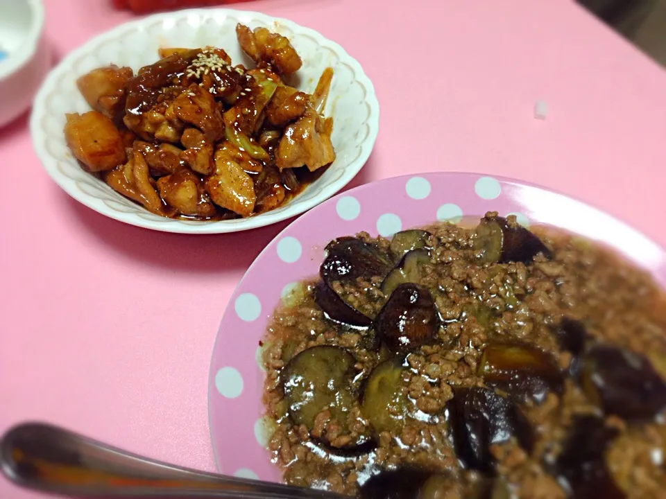 ガリバタチキン、茄子のひき肉あんかけ|あいyasuさん