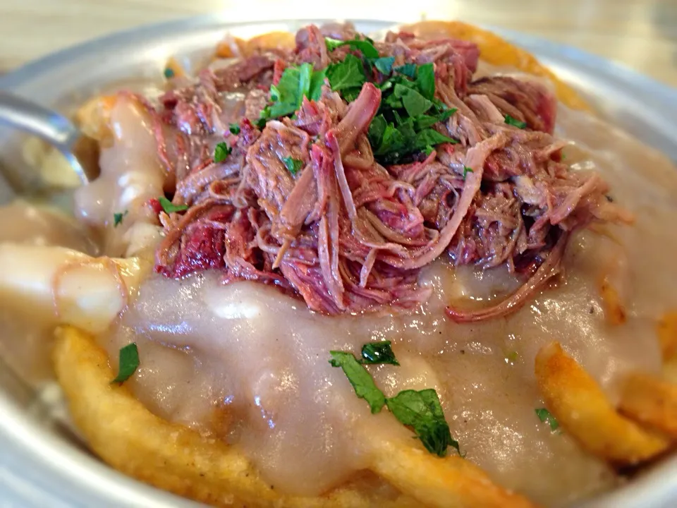 Bison Poutine with hunks of mozzarella in a house-made beef gravy|robert flickerさん