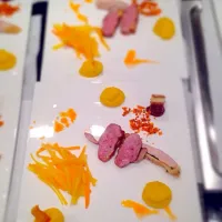 @apsirera: Guinea Fowl, Duck, Saffron-Mashed Potatoes, Orange Glazed Carrots, Carrot-Duck Crumbles, Saffron-oil|Mario Tonee Sireraさん