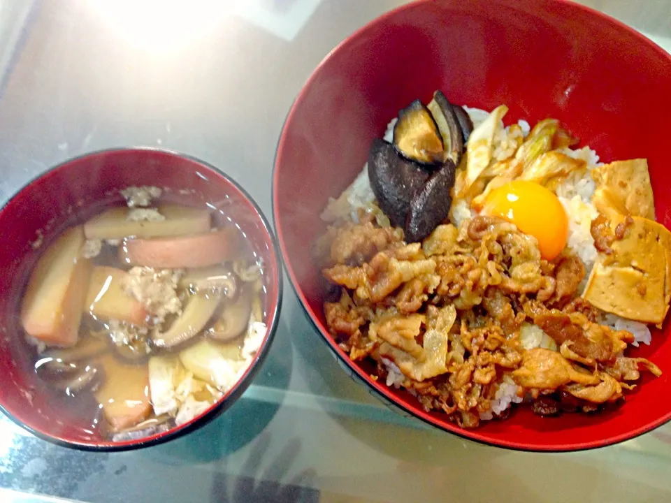 月見すき焼き丼 ・吸い物|ぽてとさん