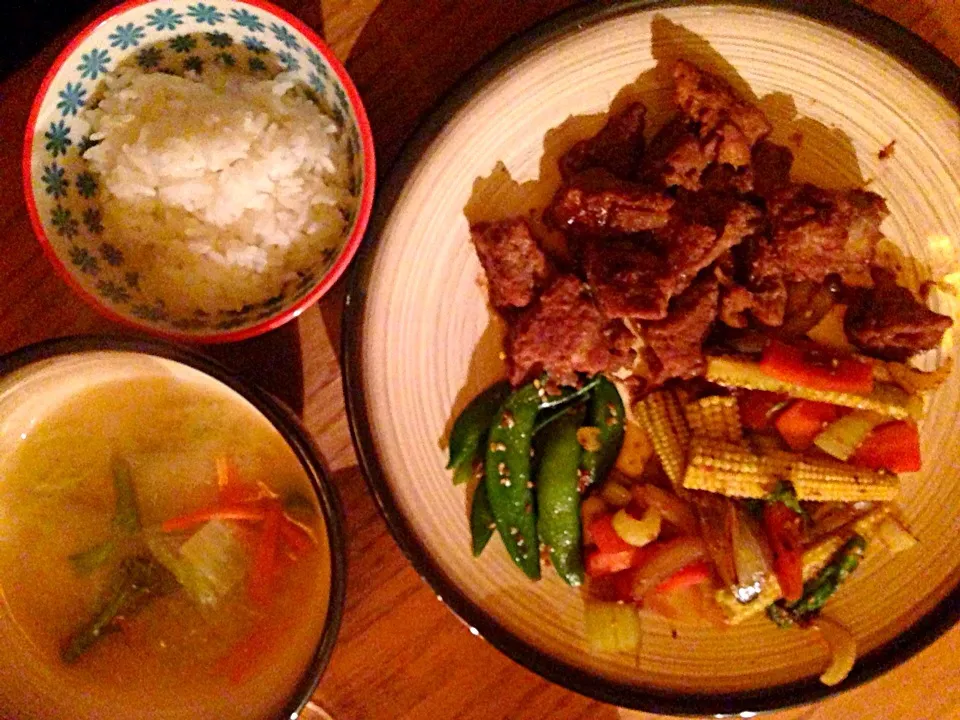 生姜焼き、野菜炒め、お味噌汁、ご飯|Shioringさん