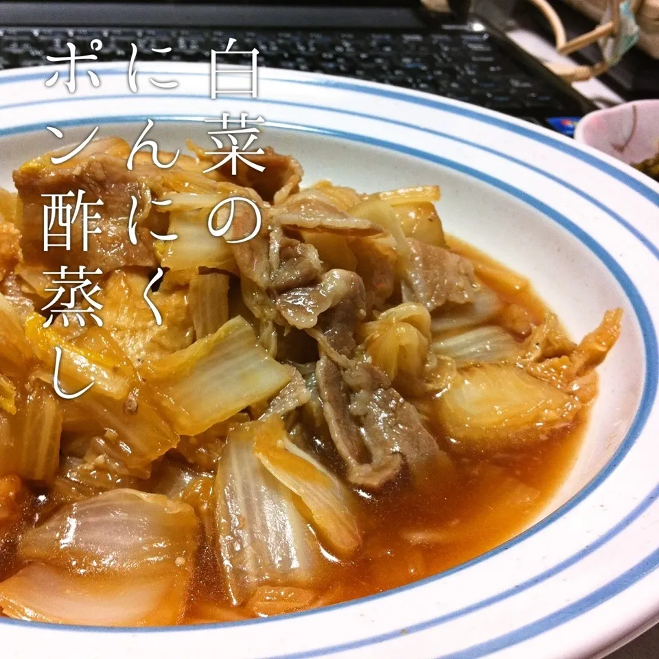 140223-白菜のにんにくポン酢蒸し/高菜/ご飯 ¥230 #夕食 #自炊|dune725さん