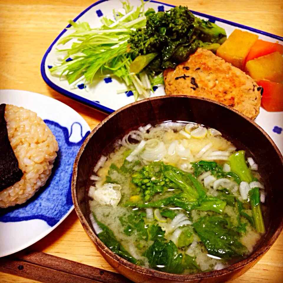 菜の花のお味噌汁で晩ごはん|Ｓhinoさん