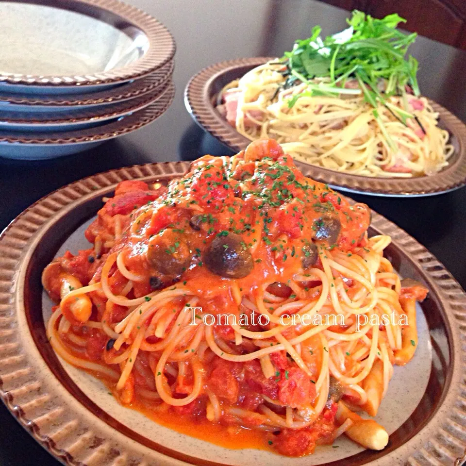 トマトクリームパスタとホタテの和風パスタ|カナメリさん