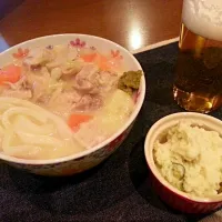 クリームシチューうどんとポテトサラダ|あぶり。さん