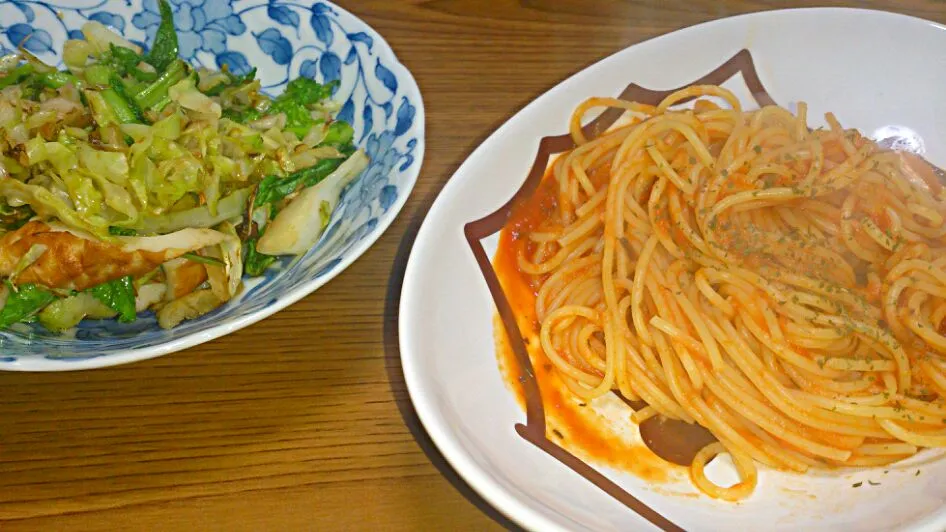 トマトソーススパゲティ
春キャベツと菜の花の炒め物|ようかんさん