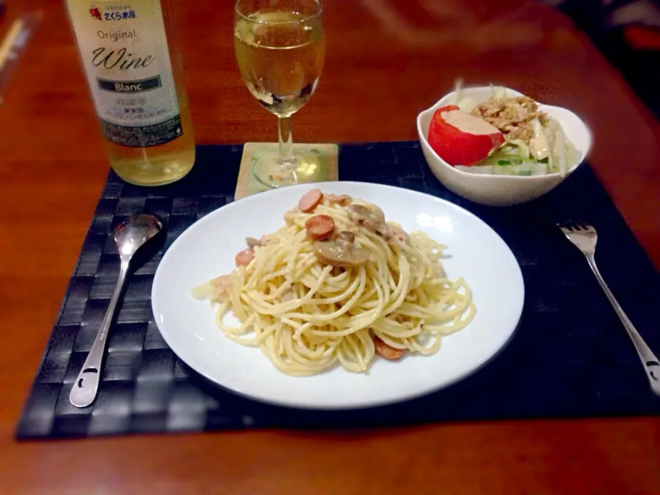 ツナ🍝パスタ＆🍷ワイン|マニラ男さん