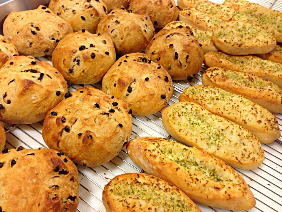 Rye raisin bread and garlic country bread|Lauraさん