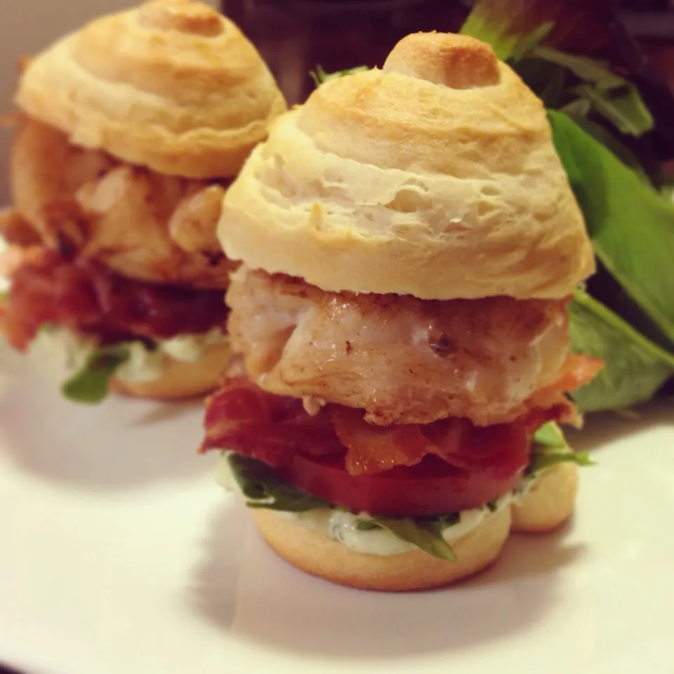 Snapdishの料理写真:Lobster tail & bacon sliders with cilantro lime aioli on croissant rolls|Brian Churchillさん