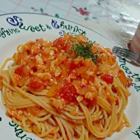 Snapdishの料理写真:ガリトマチーズパスタ|千春さん